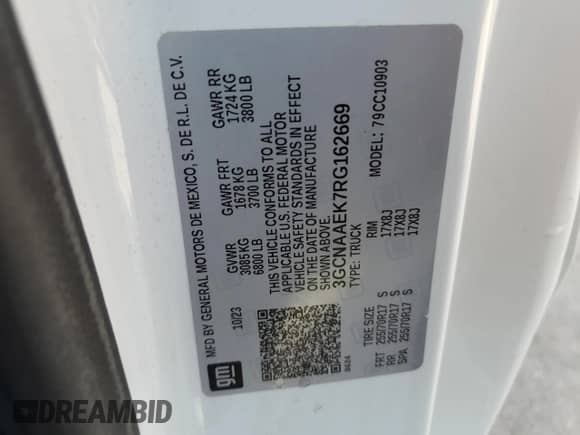 2024 Chevrolet Silverado 1500 Work Truck z VIN 3GCNAAEK7RG162669, wystawiony jako Copart lot #80758215 z przebiegiem 39 940 mil mil oraz Szkoda całkowita • Salvage title. Historia ofert i sprzedaży dostępna na DreamBid. Obrazek 13.