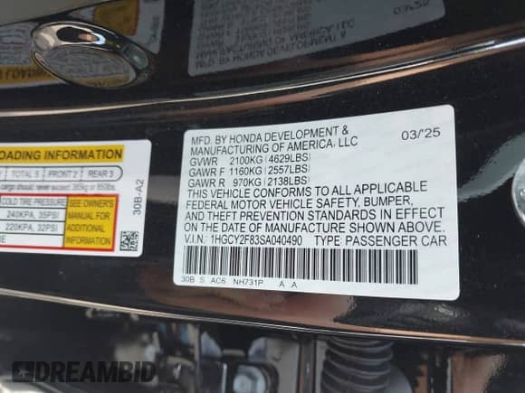 2025 Honda Accord Touring with VIN 1HGCY2F83SA040490, listed as a IAAI auction lot 42112974 with 1,578 mi miles and . Bid and sale history available at DreamBid. Image 9.