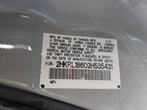 2002 Honda Odyssey EX z VIN 2HKRL18602H535431, wystawiony jako IAAI lot #43280317 z przebiegiem 198 581 mil mil oraz . Historia ofert i sprzedaży dostępna na DreamBid. Obrazek 9.