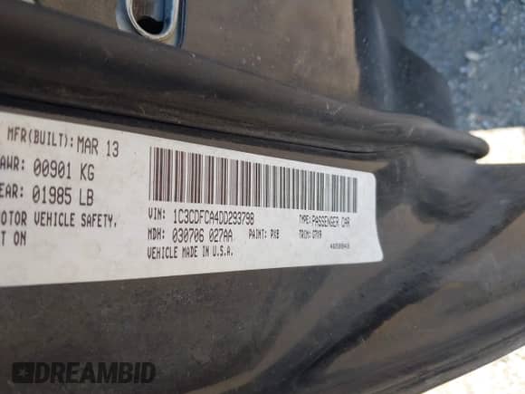 2013 Dodge Dart Limited with VIN 1C3CDFCA4DD293798, listed as a IAAI auction lot 43329787 with 148,008 mi miles and . Bid and sale history available at DreamBid. Image 9.