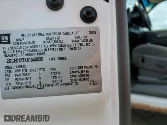 2006 Chevrolet Silverado 1500 LT3 with VIN 2GCEC13ZX61348835, listed as a Copart auction lot 79391894 with Not provided miles and Clean title. Bid and sale history available at DreamBid. Image 12.