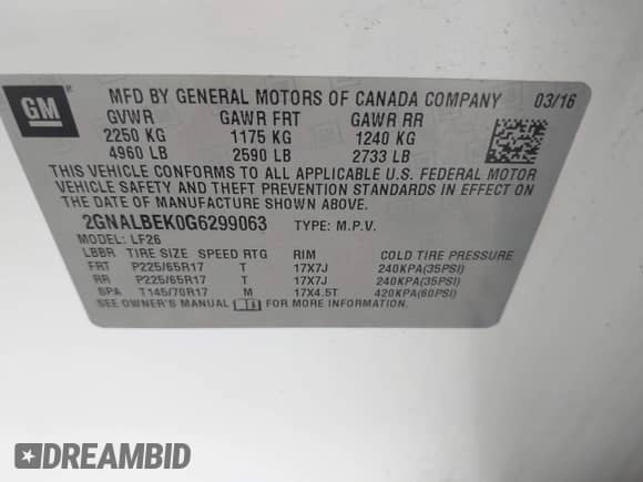 2016 Chevrolet Equinox LS z VIN 2GNALBEK0G6299063, wystawiony jako IAAI lot #43288442 z przebiegiem 185 678 mil mil oraz . Historia ofert i sprzedaży dostępna na DreamBid. Obrazek 9.