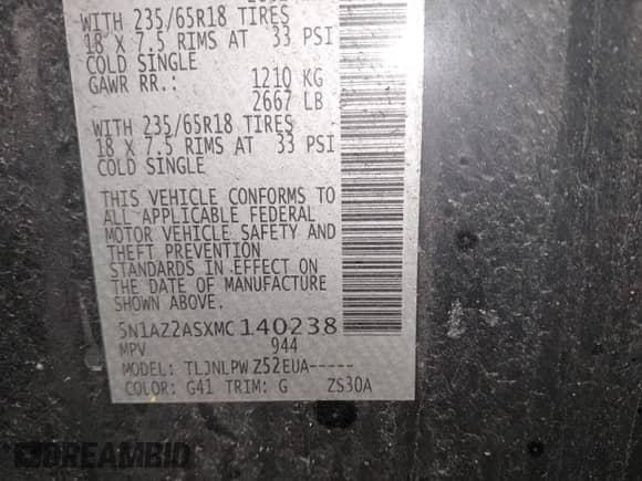 2021 Nissan Murano S with VIN 5N1AZ2ASXMC140238, listed as a IAAI auction lot 42084132 with 77,036 mi miles and . Bid and sale history available at DreamBid. Image 9.