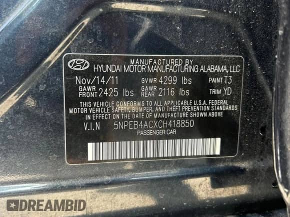 2012 Hyundai Sonata GLS z VIN 5NPEB4ACXCH418850, wystawiony jako Copart lot #85947365 z przebiegiem 101 033 mil mil oraz Czysty tytuł • Clean title. Historia ofert i sprzedaży dostępna na DreamBid. Obrazek 10.