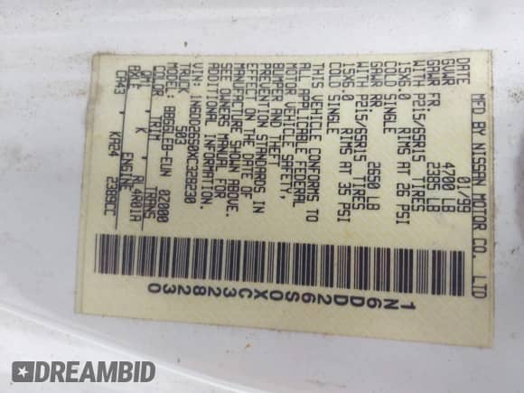 1999 Nissan Frontier XE с VIN 1N6DD26S0XC328230, выставлен на аукционе IAAI как лот 43458737 с пробегом 311 094 миль миль и . История ставок и продаж доступна на DreamBid. Изображение 9.