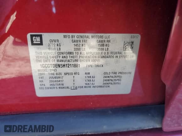 2017 Chevrolet Colorado 4WD Z71 с VIN 1GCGTDEN5H1211881, выставлен на аукционе Copart как лот 48526805 с пробегом 91 717 миль миль и Списание • Salvage title. История ставок и продаж доступна на DreamBid. Изображение 14.