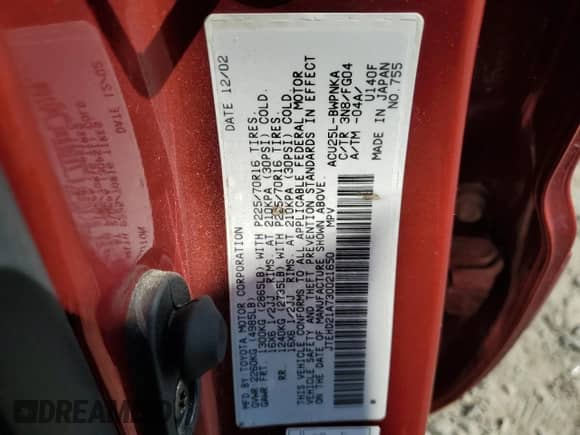 2003 Toyota Highlander с VIN JTEHD21A730021650, выставлен на аукционе Copart как лот 80942655 с пробегом 155 937 миль миль и Списание • Salvage title. История ставок и продаж доступна на DreamBid. Изображение 13.