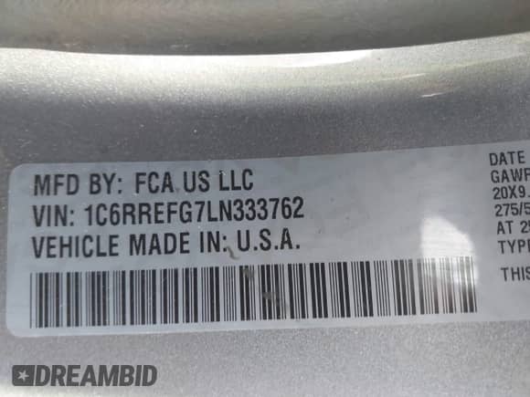 2020 Ram 1500 Big Horn z VIN 1C6RREFG7LN333762, wystawiony jako IAAI lot #42258907 z przebiegiem 51 558 mil mil oraz . Historia ofert i sprzedaży dostępna na DreamBid. Obrazek 9.