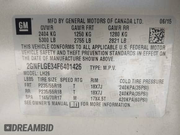 2015 Chevrolet Equinox LT с VIN 2GNFLGE34F6401426, выставлен на аукционе IAAI как лот 42582635 с пробегом 218 717 миль миль и . История ставок и продаж доступна на DreamBid. Изображение 9.