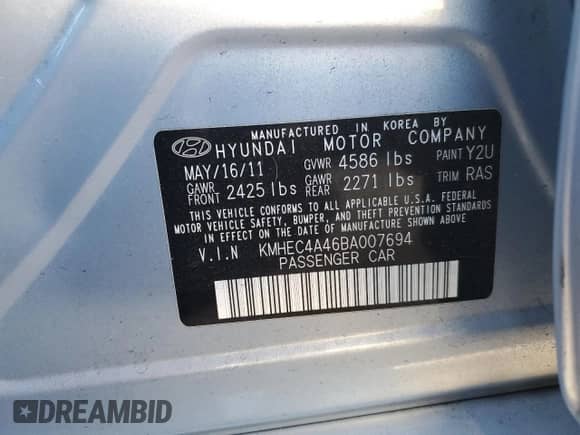 2011 Hyundai Sonata Hybrid z VIN KMHEC4A46BA007694, wystawiony jako Copart lot #83812215 z przebiegiem 106 536 mil mil oraz Szkoda całkowita • Salvage title. Historia ofert i sprzedaży dostępna na DreamBid. Obrazek 12.