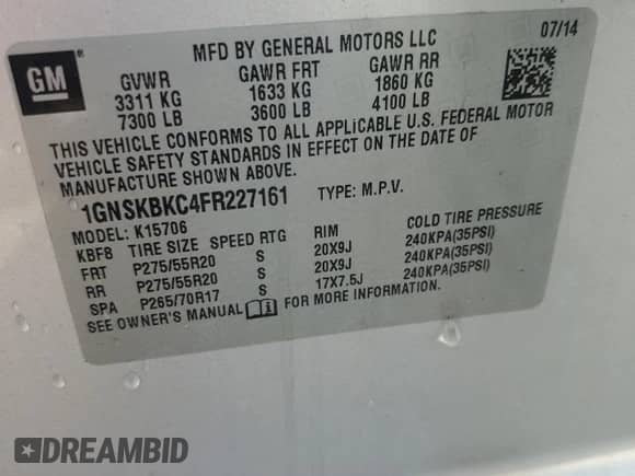 2015 Chevrolet Tahoe LT с VIN 1GNSKBKC4FR227161, выставлен на аукционе Copart как лот 86275255 с пробегом 195 627 миль миль и Чистый • Clean title. История ставок и продаж доступна на DreamBid. Изображение 13.