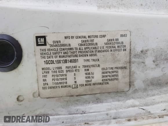 2003 Chevrolet Astro Cargo с VIN 1GCDL19X13B146091, выставлен на аукционе IAAI как лот 42129634 с пробегом 259 720 миль миль и . История ставок и продаж доступна на DreamBid. Изображение 9.