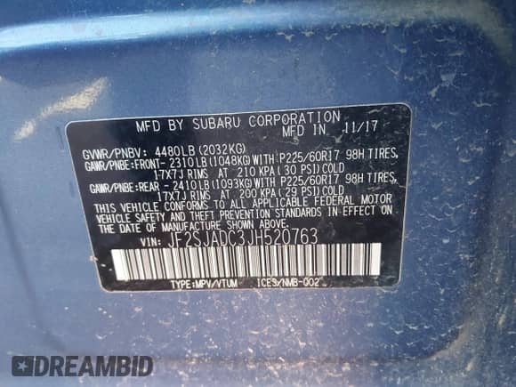 2018 Subaru Forester Premium z VIN JF2SJADC3JH520763, wystawiony jako IAAI lot #43359046 z przebiegiem 101 387 mil mil oraz . Historia ofert i sprzedaży dostępna na DreamBid. Obrazek 9.