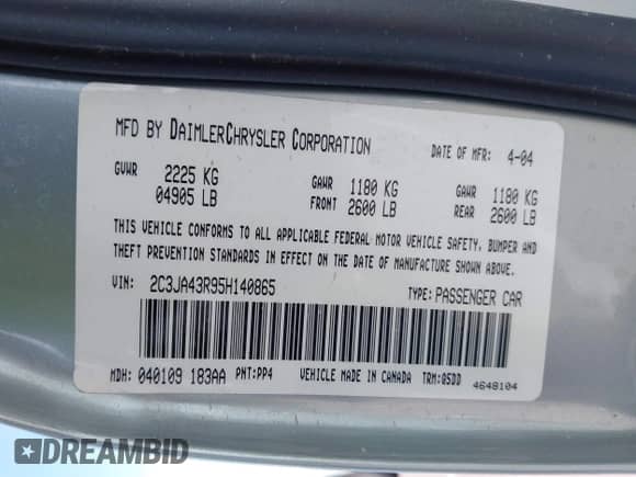 2005 Chrysler 300 300 z VIN 2C3JA43R95H140865, wystawiony jako IAAI lot #43090050 z przebiegiem 88 466 mil mil oraz . Historia ofert i sprzedaży dostępna na DreamBid. Obrazek 9.