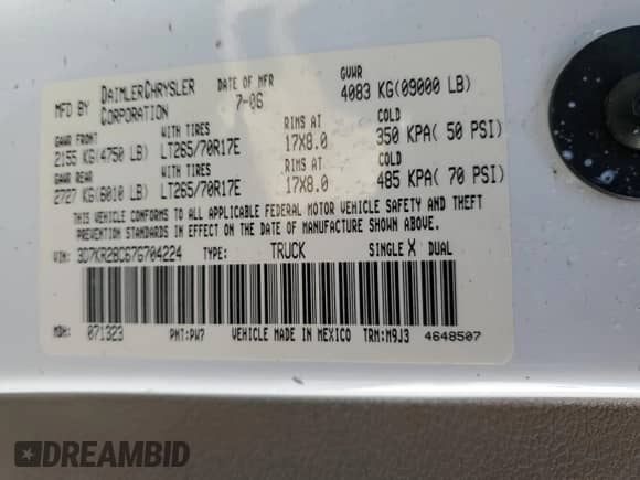 2007 Dodge 2500 SLT with VIN 3D7KR28C67G704224, listed as a Copart auction lot 44960204 with 247,373 mi miles and Clean title. Bid and sale history available at DreamBid. Image 12.