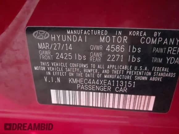 2014 Hyundai Sonata z VIN KMHEC4A4XEA113151, wystawiony jako IAAI lot #43214726 z przebiegiem 171 021 mil mil oraz . Historia ofert i sprzedaży dostępna na DreamBid. Obrazek 9.