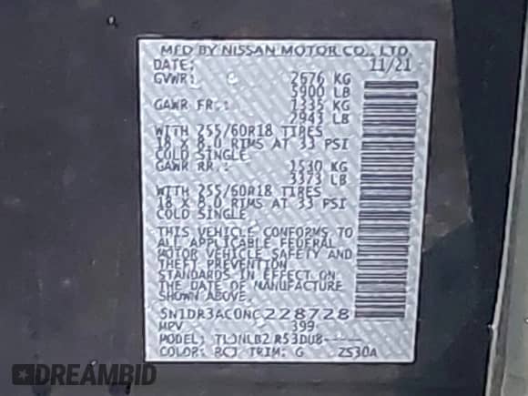 2022 Nissan Pathfinder S с VIN 5N1DR3AC0NC228728, выставлен на аукционе IAAI как лот 43027844 с пробегом 52 132 миль миль и . История ставок и продаж доступна на DreamBid. Изображение 9.