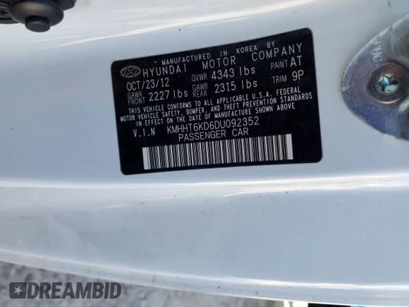 2013 Hyundai Genesis Coupe 2.0T с VIN KMHHT6KD6DU092352, выставлен на аукционе Copart как лот 81634504 с пробегом 83 059 миль миль и Списание • Salvage title. История ставок и продаж доступна на DreamBid. Изображение 12.