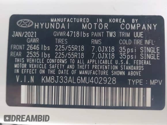 2021 Hyundai Tucson SEL z VIN KM8J33AL6MU402928, wystawiony jako IAAI lot #43105643 z przebiegiem 52 078 mil mil oraz . Historia ofert i sprzedaży dostępna na DreamBid. Obrazek 9.