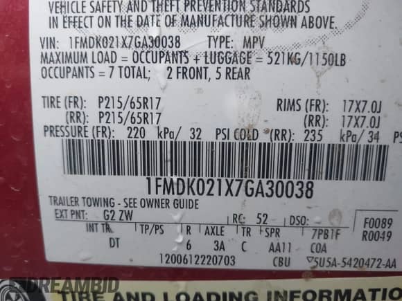 2007 Ford Freestyle SEL с VIN 1FMDK021X7GA30038, выставлен на аукционе IAAI как лот 42880634 с пробегом 130 840 миль миль и . История ставок и продаж доступна на DreamBid. Изображение 9.