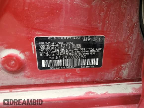 2012 Subaru WRX WRX Premium with VIN JF1GV7F66CG002356, listed as a Copart auction lot 86349634 with 146,458 mi miles and Salvage title. Bid and sale history available at DreamBid. Image 14.