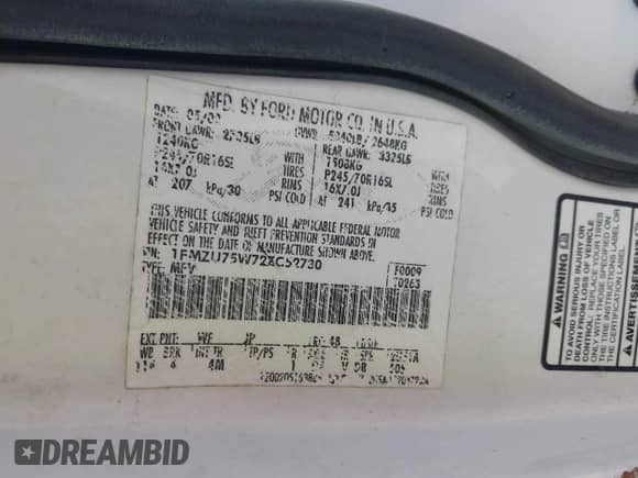 2002 Ford Explorer Limited с VIN 1FMZU75W72ZC52730, выставлен на аукционе IAAI как лот 43193200 с пробегом 179 115 миль миль и . История ставок и продаж доступна на DreamBid. Изображение 9.