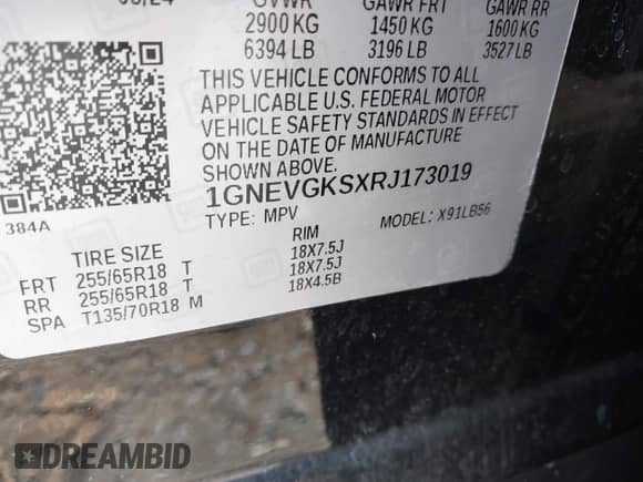 2024 Chevrolet Traverse AWD LT с VIN 1GNEVGKSXRJ173019, выставлен на аукционе IAAI как лот 43428532 с пробегом 43 937 миль миль и . История ставок и продаж доступна на DreamBid. Изображение 9.
