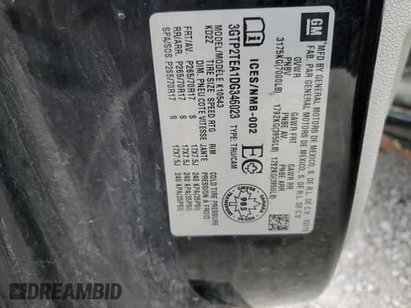 2013 GMC Sierra 1500 Work Truck z VIN 3GTP2TEA1DG346023, wystawiony jako Copart lot #66862945 z przebiegiem 126 410 mil mil oraz Szkoda całkowita • Salvage title. Historia ofert i sprzedaży dostępna na DreamBid. Obrazek 12.