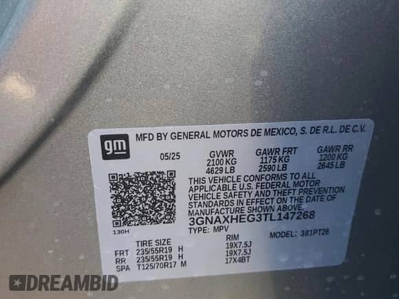 2026 Chevrolet Equinox FWD LT с VIN 3GNAXHEG3TL147268, выставлен на аукционе Copart как лот 82142035 с пробегом 1 832 миль миль и На запчасти • Non repairable. История ставок и продаж доступна на DreamBid. Изображение 13.