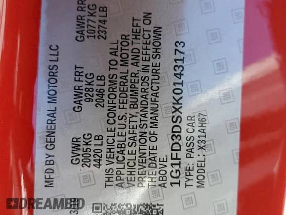 2019 Chevrolet Camaro 3LT z VIN 1G1FD3DSXK0143173, wystawiony jako Copart lot #67671665 z przebiegiem 46 248 mil mil oraz Szkoda całkowita • Salvage title. Historia ofert i sprzedaży dostępna na DreamBid. Obrazek 12.