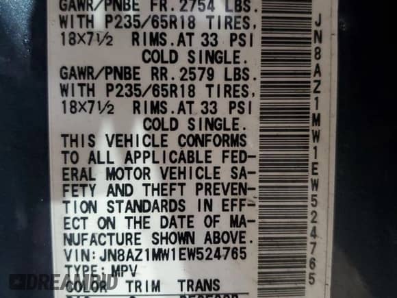 2014 Nissan Murano SL with VIN JN8AZ1MW1EW524765, listed as a Copart auction lot 82300355 with 126,228 mi miles and Salvage title. Bid and sale history available at DreamBid. Image 13.