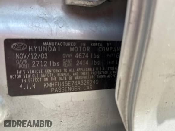 2004 Hyundai XG с VIN KMHFU45E74A326240, выставлен на аукционе Copart как лот 60261725 с пробегом 158 481 миль миль и Чистый • Clean title. История ставок и продаж доступна на DreamBid. Изображение 10.