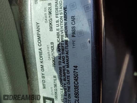 2014 Chevrolet Spark LT z VIN KL8CL6S03EC450714, wystawiony jako Copart lot #72009084 z przebiegiem 80 613 mil mil oraz Szkoda całkowita • Salvage title. Historia ofert i sprzedaży dostępna na DreamBid. Obrazek 12.
