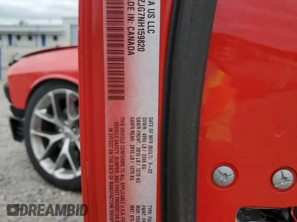 2022 Dodge Challenger GT with VIN 2C3CDZJG7NH159820, listed as a Copart auction lot 72012035 with 78,766 mi miles and Salvage title. Bid and sale history available at DreamBid. Image 12.