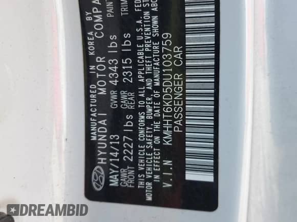 2013 Hyundai Genesis Coupe Premium с VIN KMHHT6KD5DU103759, выставлен на аукционе Copart как лот 80351655 с пробегом 179 716 миль миль и Списание • Salvage title. История ставок и продаж доступна на DreamBid. Изображение 12.