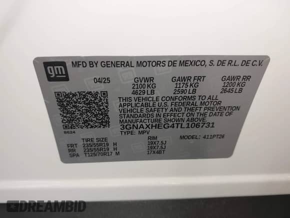 2026 Chevrolet Equinox FWD LT с VIN 3GNAXHEG4TL106731, выставлен на аукционе IAAI как лот 42861865 с пробегом 1 379 миль миль и . История ставок и продаж доступна на DreamBid. Изображение 9.