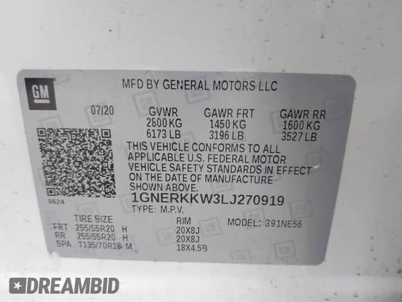 2020 Chevrolet Traverse Premier with VIN 1GNERKKW3LJ270919, listed as a IAAI auction lot 42857331 with 119,401 mi miles and . Bid and sale history available at DreamBid. Image 9.