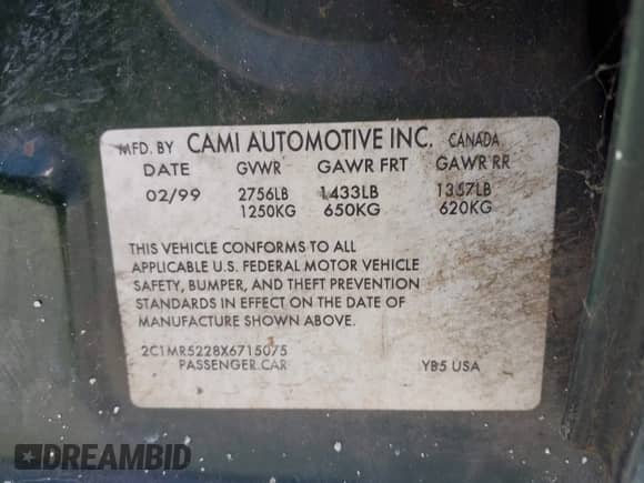 1999 Chevrolet Metro Lsi с VIN 2C1MR5228X6715075, выставлен на аукционе IAAI как лот 42532147 с пробегом 155 249 миль миль и . История ставок и продаж доступна на DreamBid. Изображение 9.