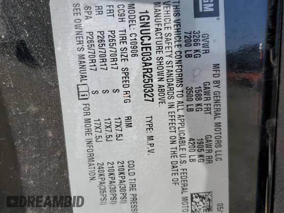 2010 Chevrolet Suburban LT with VIN 1GNUCJE03AR250327, listed as a Copart auction lot 73121334 with 147,909 mi miles and Salvage title. Bid and sale history available at DreamBid. Image 13.