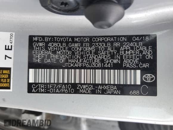 2018 Toyota Prius Plus z VIN JTDKARFP6J3081441, wystawiony jako Copart lot #65119485 z przebiegiem 108 118 mil mil oraz Szkoda całkowita • Salvage title. Historia ofert i sprzedaży dostępna na DreamBid. Obrazek 13.