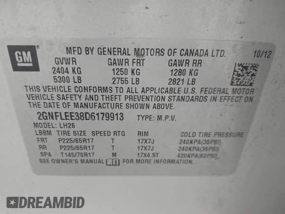 2013 Chevrolet Equinox LT with VIN 2GNFLEE38D6179913, listed as a IAAI auction lot 42689331 with 157,437 mi miles and . Bid and sale history available at DreamBid. Image 9.