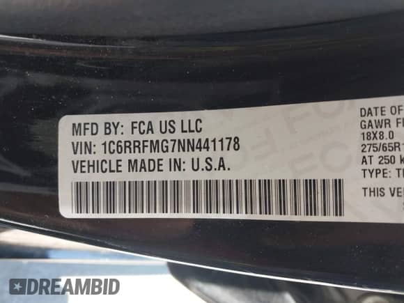 2022 Ram 1500 Big Horn с VIN 1C6RRFMG7NN441178, выставлен на аукционе IAAI как лот 42721492 с пробегом 16 459 миль миль и . История ставок и продаж доступна на DreamBid. Изображение 9.