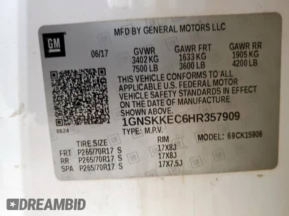 2017 Chevrolet Suburban Commercial z VIN 1GNSKKEC6HR357909, wystawiony jako Copart lot #69254075 z przebiegiem 189 893 mil mil oraz Czysty tytuł • Clean title. Historia ofert i sprzedaży dostępna na DreamBid. Obrazek 12.