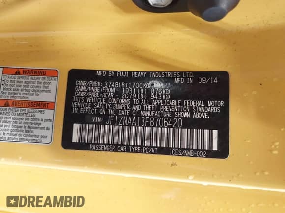 2015 Scion FR-S with VIN JF1ZNAA13F8706420, listed as a IAAI auction lot 42859094 with 75,681 mi miles and . Bid and sale history available at DreamBid. Image 9.