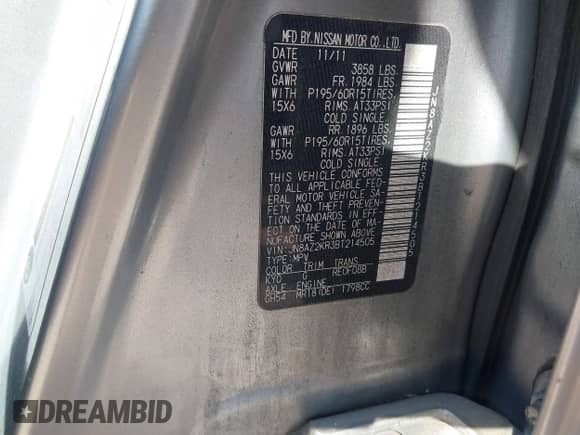 2011 Nissan Cube SL с VIN JN8AZ2KR3BT214505, выставлен на аукционе IAAI как лот 43538948 с пробегом 185 894 миль миль и . История ставок и продаж доступна на DreamBid. Изображение 9.