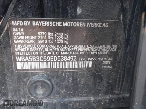 2014 BMW 5 Series 535i xDrive с VIN WBA5B3C59ED538492, выставлен на аукционе IAAI как лот 42454186 с пробегом 102 160 миль миль и . История ставок и продаж доступна на DreamBid. Изображение 9.