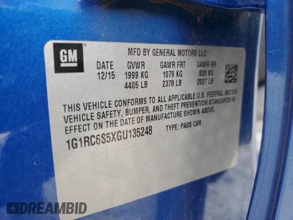 2016 Chevrolet Volt LT с VIN 1G1RC6S5XGU135248, выставлен на аукционе Copart как лот 71561125 с пробегом 55 466 миль миль и Списание • Salvage title. История ставок и продаж доступна на DreamBid. Изображение 13.