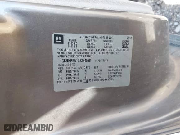 2012 Chevrolet Silverado 1500 Work Truck с VIN 1GCNKPEA1CZ234528, выставлен на аукционе IAAI как лот 42136038 с пробегом 187 912 миль миль и . История ставок и продаж доступна на DreamBid. Изображение 9.