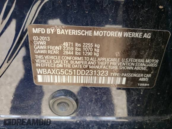 2013 BMW 5 Series 528i с VIN WBAXG5C51DD231323, выставлен на аукционе Copart как лот 85003835 с пробегом 150 585 миль миль и Чистый • Clean title. История ставок и продаж доступна на DreamBid. Изображение 12.