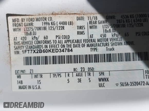 2019 Ford F-250 XL z VIN 1FT7X2B60KED34784, wystawiony jako IAAI lot #43143388 z przebiegiem 192 624 mil mil oraz . Historia ofert i sprzedaży dostępna na DreamBid. Obrazek 9.